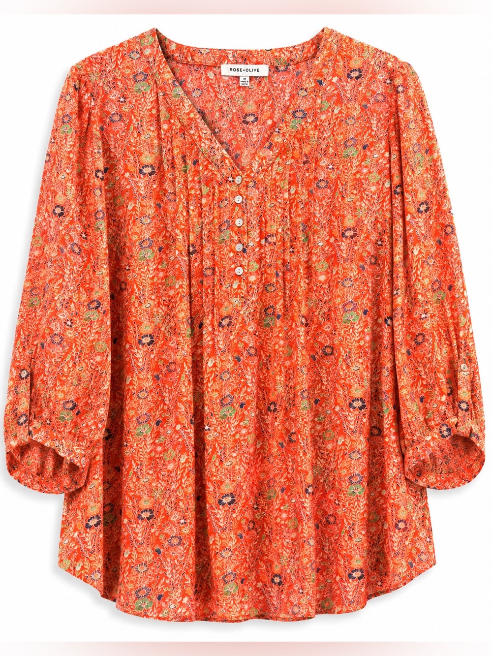 Rose + Olive Coral Floral Peasant Blouse 1X Boho Cottagecore Top